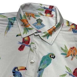Chubbies Polo Shirt Men M White Tropical Bird Parrot Toucan Performance Golf‎
